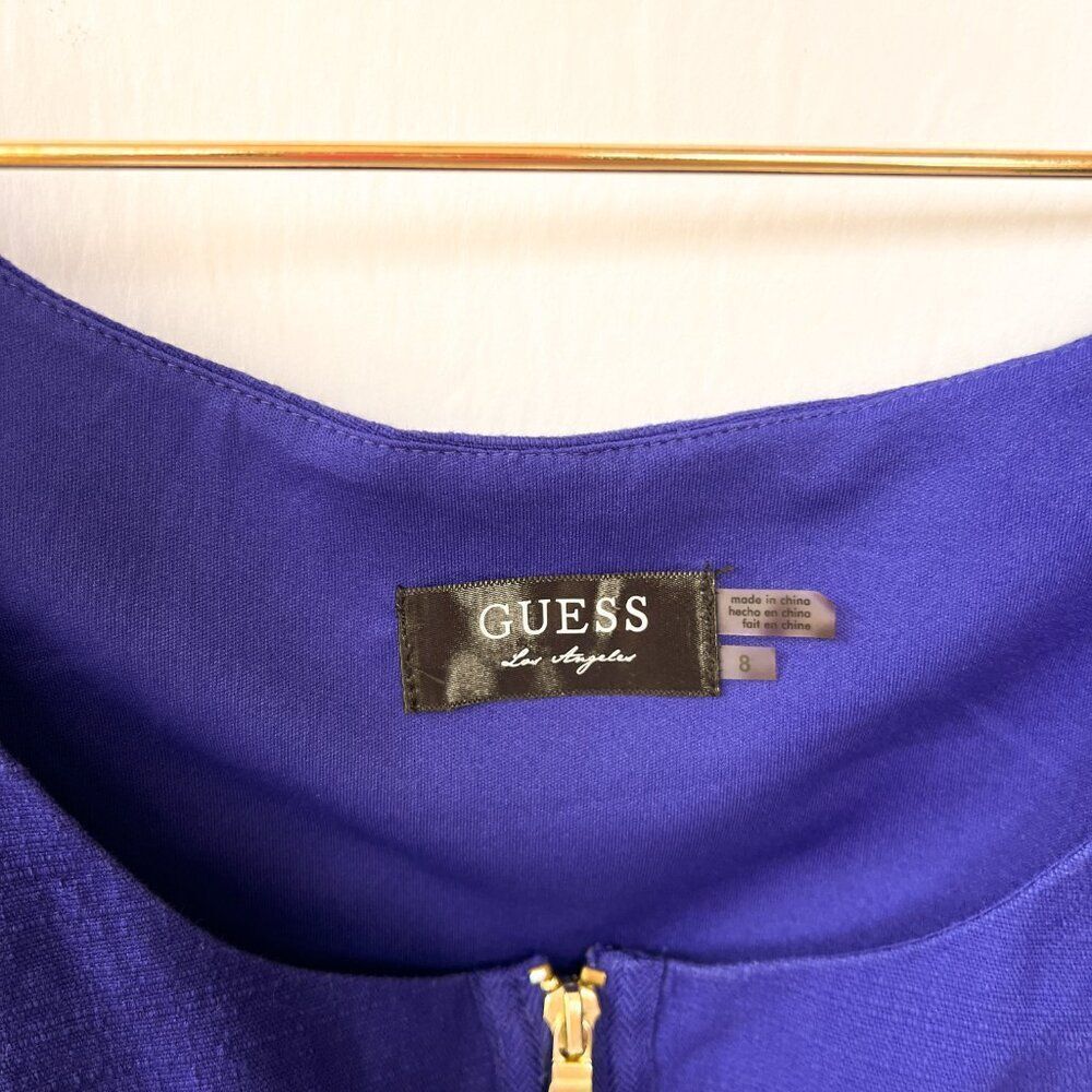 Guess Royal Blue Sleeveless Pleated Front Zip Aline Dress Size 8 - Picture 3 of 8